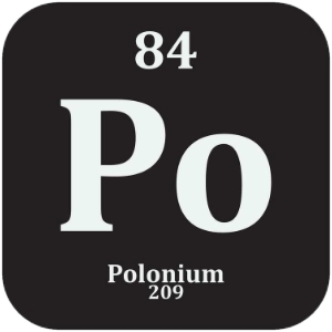 Polonium periodic table tile showing atomic number 84, symbol Po and atomic mass 209.