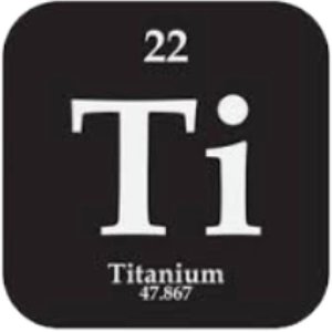 Titanium periodic table tile showing atomic number 22, symbol Ti and atomic mass 47.867.